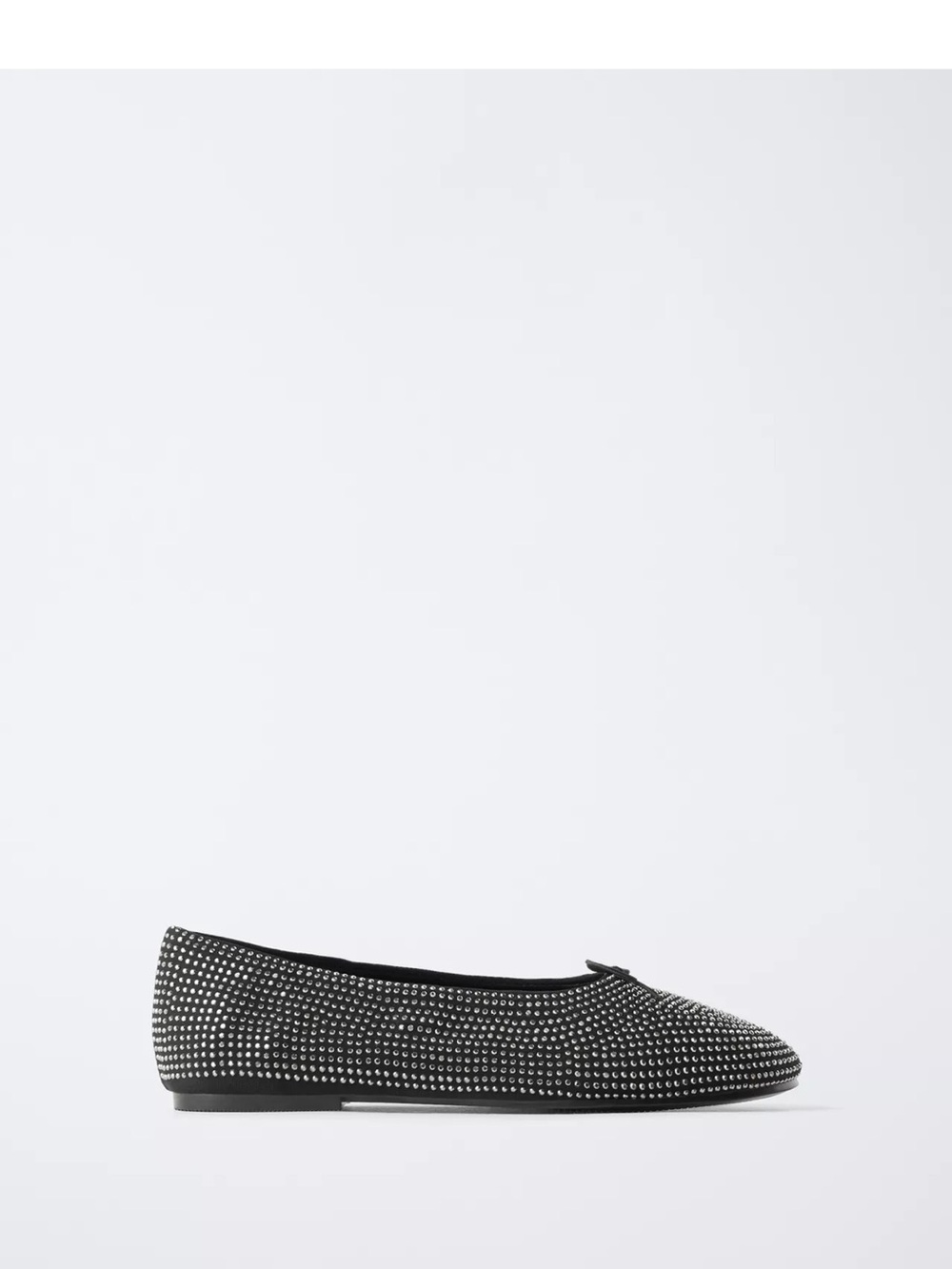 Zara Black Crystal-Stud Ballet Flats with Bow